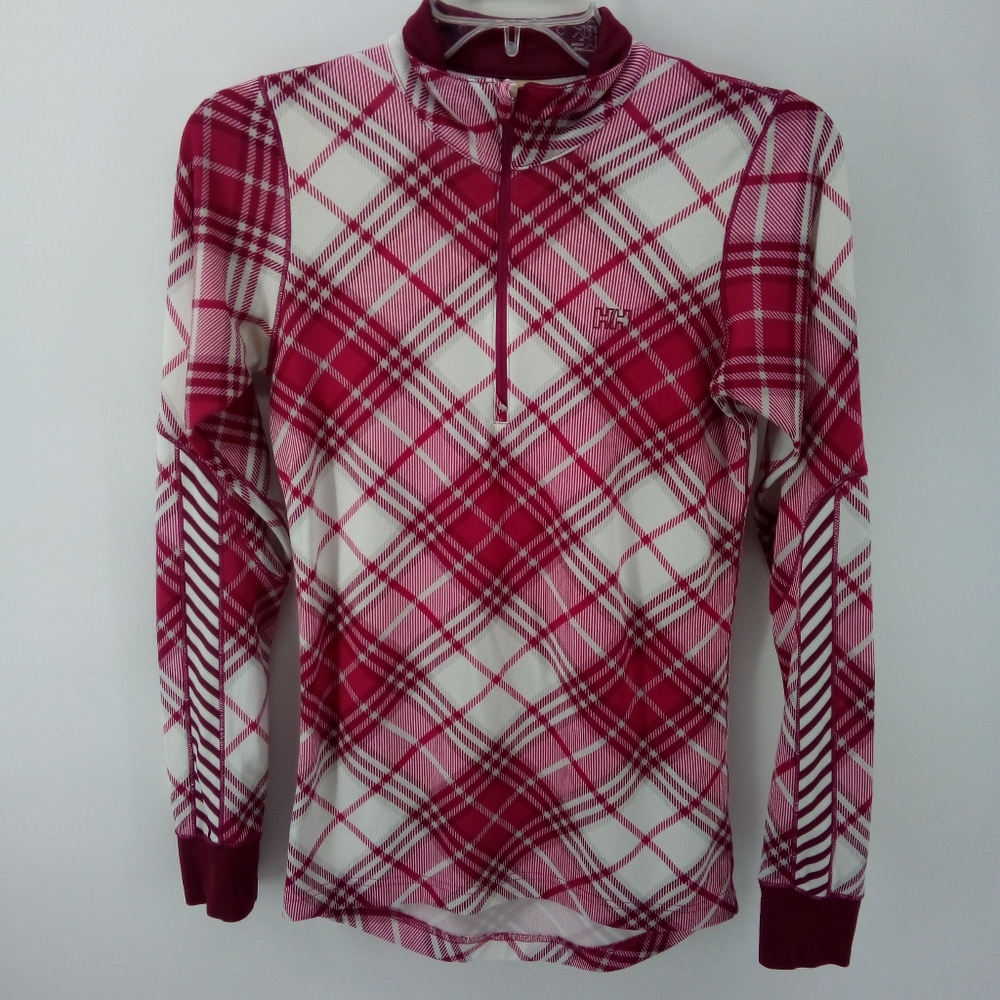 HELLY HANSEN Women's Lifa Stretch 1/4 Zip Base Layer Top S Tartan Pattern Pink